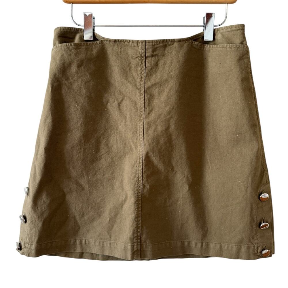 Maison Kitsune Paris Utility Military Mini Skirt Olive Green Gold Button Detail